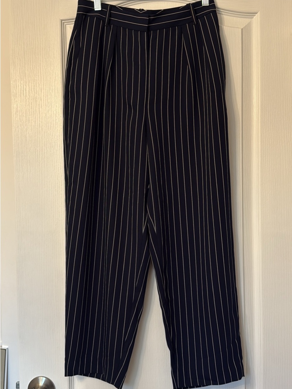 Babaton Navy and White Pinstripe Trousers